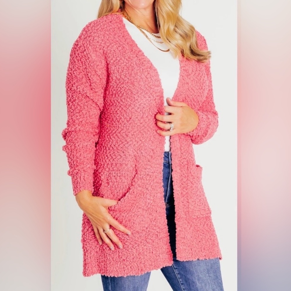 ZENENA Cozy Cranberry Popcorn Sweater Cardigan